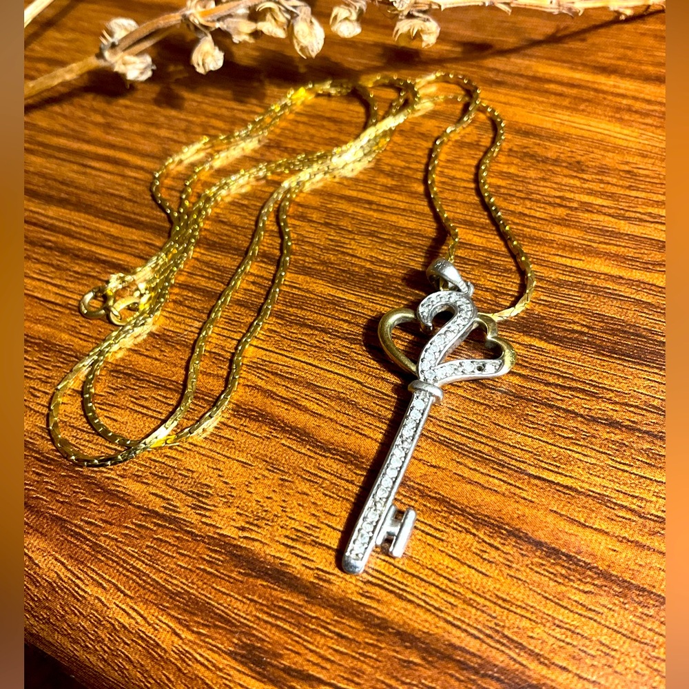 Silver and Gold Key Pendant on 14k GF Chain